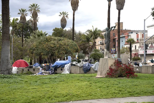 Los Angeles Usa Dubna 2020 Tábor Bezdomovců Parku Macarthur Během — Stock fotografie