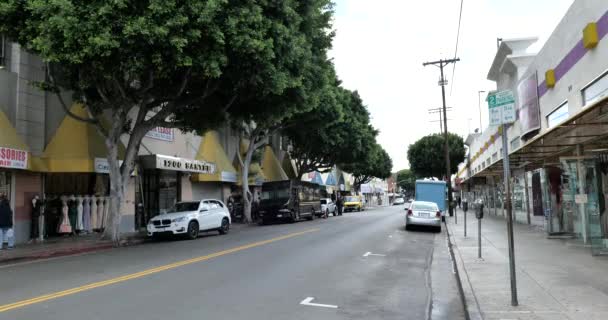 Los Angeles Usa Marca 2020 Opuszczone Ulice Normalnie Zatłoczonej Dzielnicy — Wideo stockowe