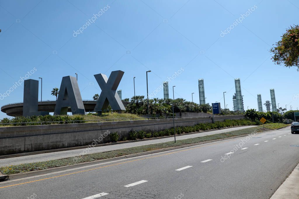 Los Angeles, CA/USA - May 24, 2020: Entrance to Los Angeles International Airport deserted on Memorial Day Weekend due to coronavirus quarantine