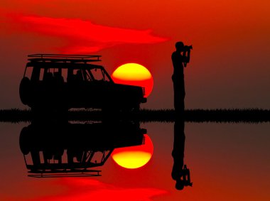 gün batımında Jeep safari