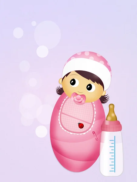 Девушка с детской бутылочкой — стоковое фото