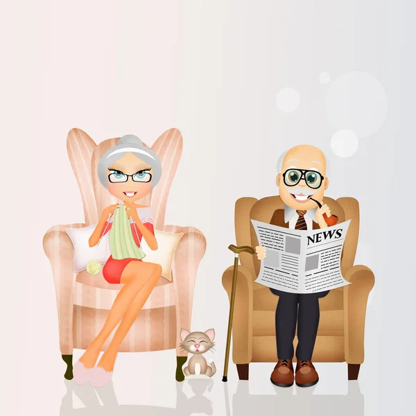 Grootouders zittend in de stoel — Stockfoto