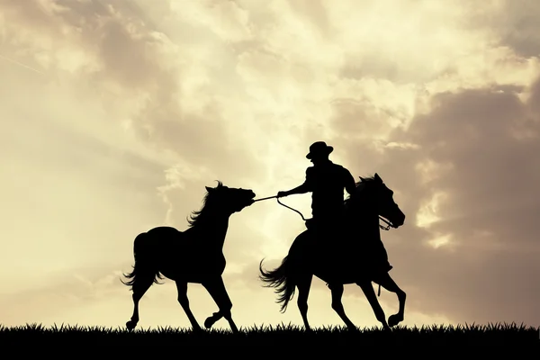 Hombre a caballo al atardecer —  Fotos de Stock