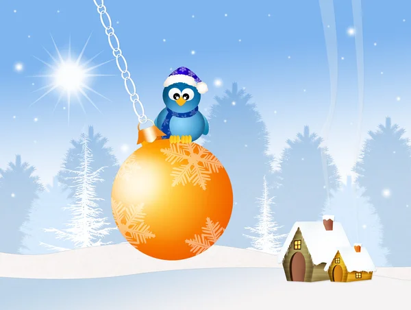 Bird on Christmas balls — Stock Photo, Image