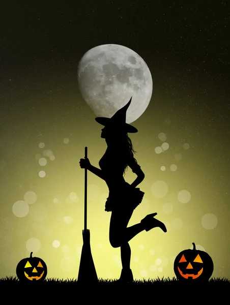 Silhueta de bruxa de Halloween — Fotografia de Stock