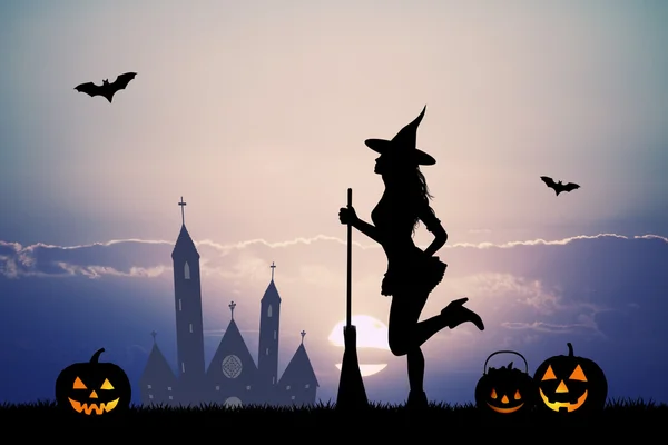 Halloween häxa siluett — Stockfoto