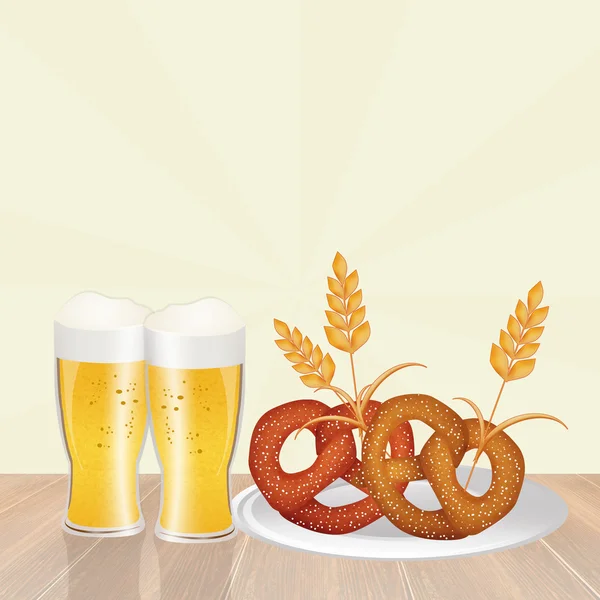 Oktoberfest啤酒和椒盐卷饼 — 图库照片