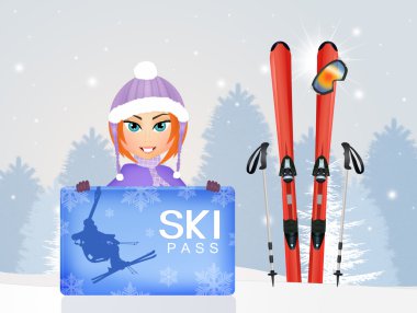 Kız kayakçı skipass ile