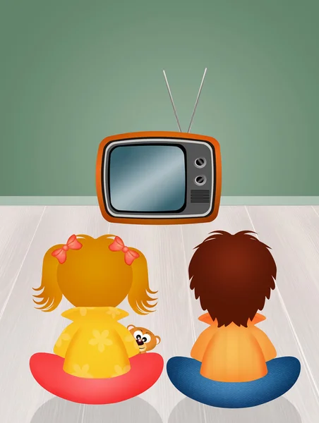 テレビの前に子供たち — ストック写真