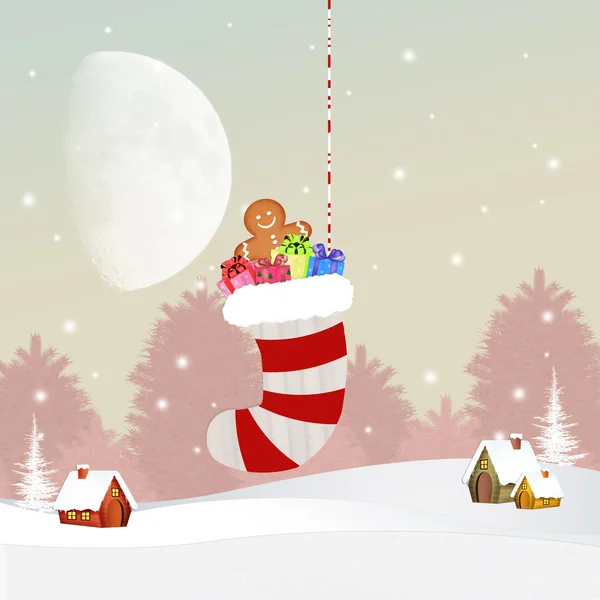 Christmas sock with gift — Stock Photo, Image