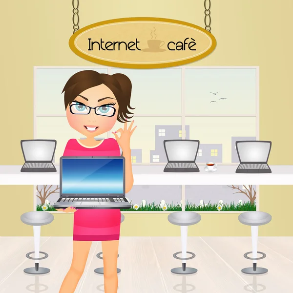 Lány a Internet caf — Stock Fotó