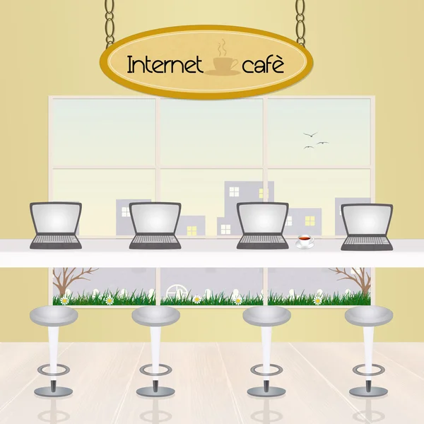 Ilustração de Internet caf — Fotografia de Stock