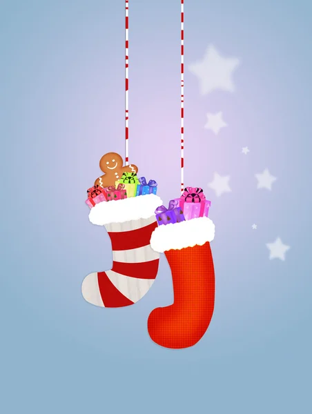 Christmas socks with present — Stockfoto