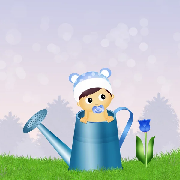 Baby in watering can — Stock Photo, Image