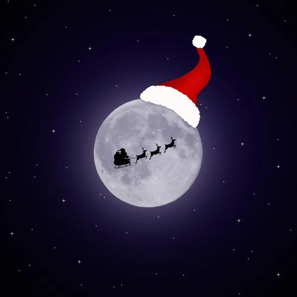 Luna piena con cappello di Natale — Foto Stock