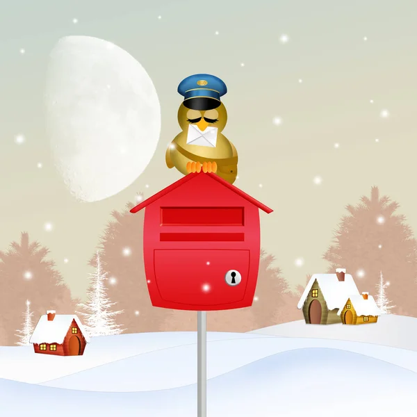 Bird postman with letter of Santa Claus — Stock Photo, Image