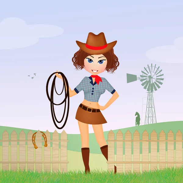 Cowgirl dans la ferme — Photo