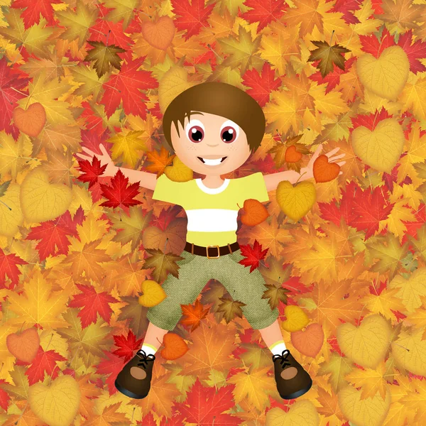 Child in the leaves in autumn — Stock Photo, Image