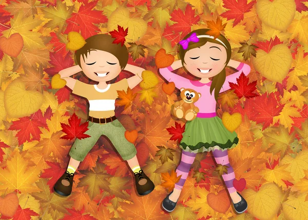 Діти в листі восени — стокове фото