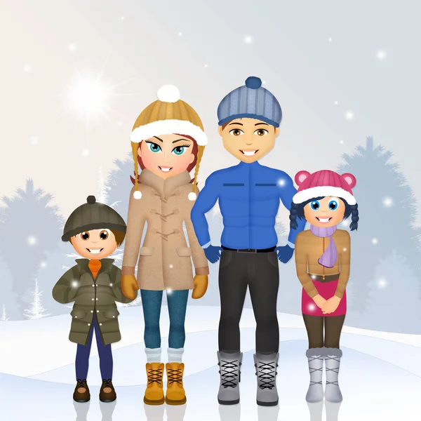 Happy family in winter — Stock Photo, Image