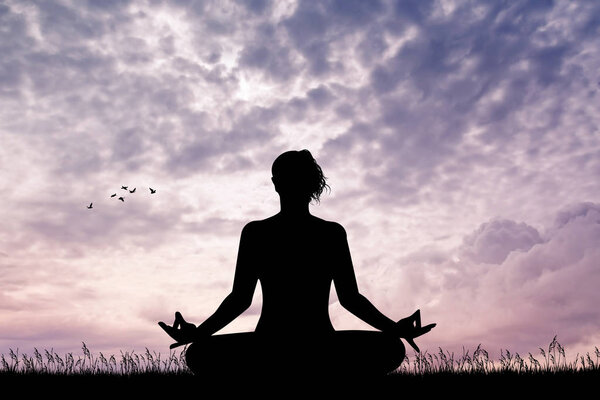 girl doing yoga at sunset