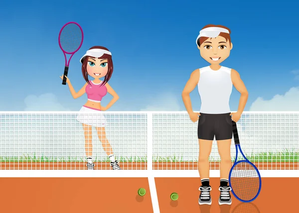 Paar speelt tennis — Stockfoto