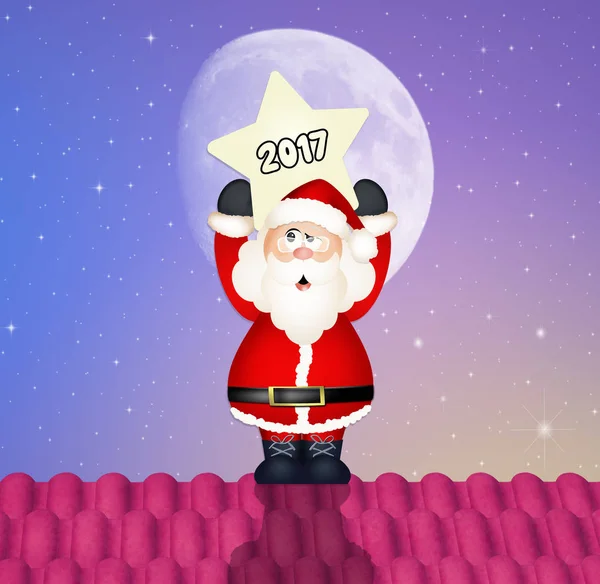 Santa Claus, a csillag a tetőn — Stock Fotó