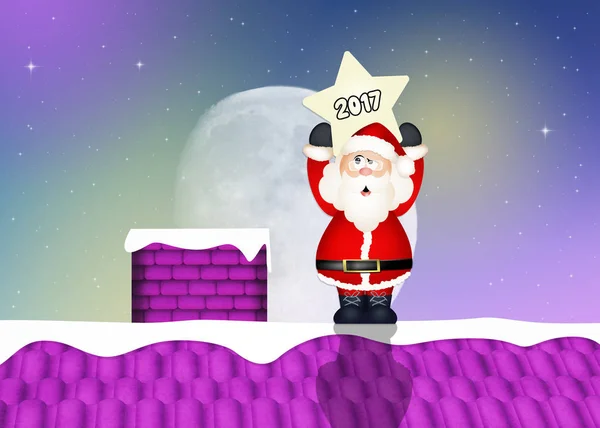 Święty Mikołaj z gwiazdą na dachu — Zdjęcie stockowe