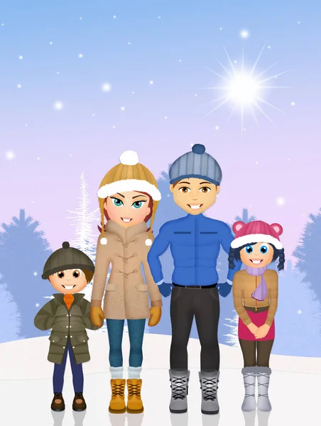 Joyful family in the snow — Stock Photo, Image