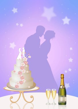 gelin ve damat ve düğün pastası