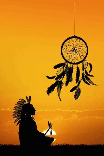 Native American Indian met dreamcatcher — Stockfoto