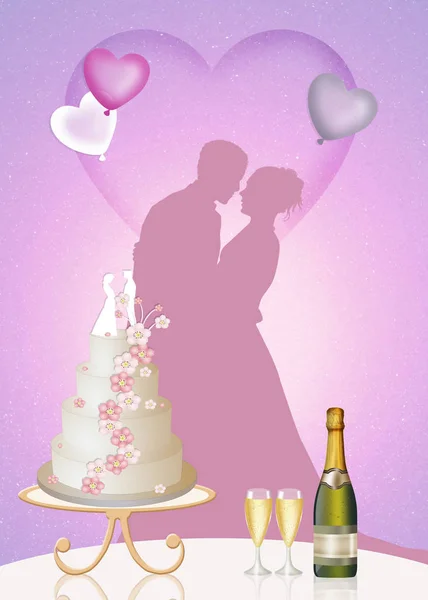 Bride and groom and Wedding cake — Stock Photo, Image