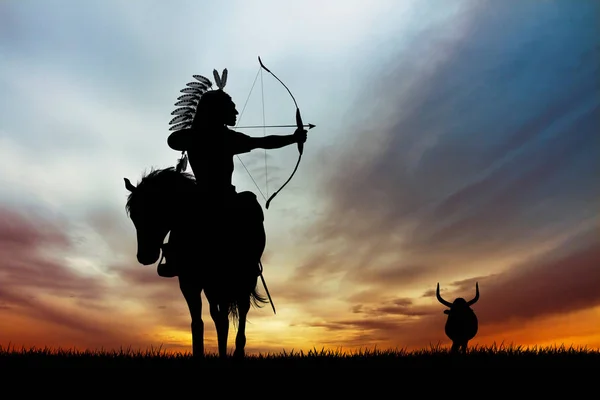 Indian hunter  on horseback — Stock Photo, Image