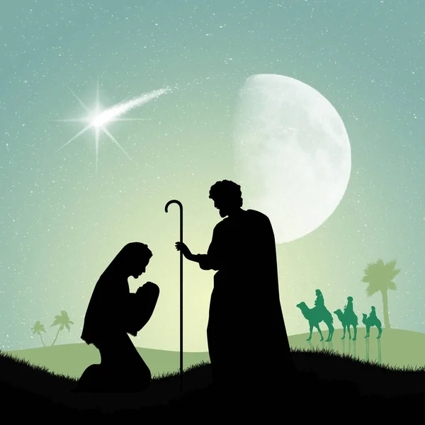 Joseph and Mary with Jesus on the donkey — Stock Photo, Image