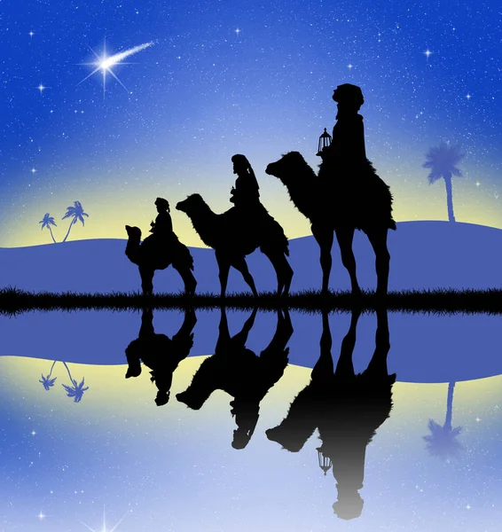 Three wise men on camels — Stock Photo, Image