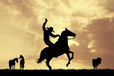 Rodeo kovboy gün batımında