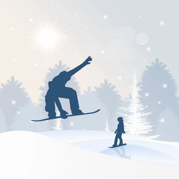 Snowboard silhouet in de winter — Stockfoto