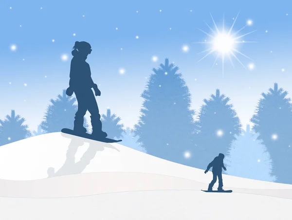 冬季滑雪剪影 — 图库照片