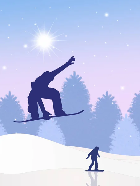 Silhouette snowboard en hiver — Photo