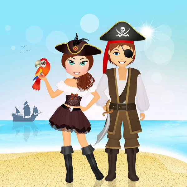 Couple de pirates sur l'île — Photo