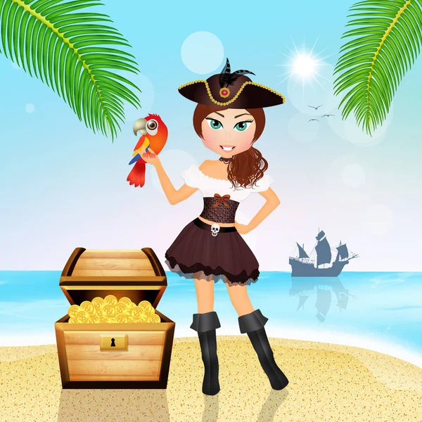 Pirate meisje met schat — Zdjęcie stockowe