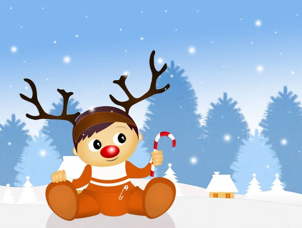 Barnet med renar horn vid jul — Stockfoto