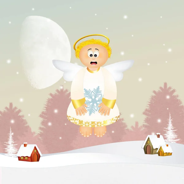 Милый ангел со снежинкой — стоковое фото