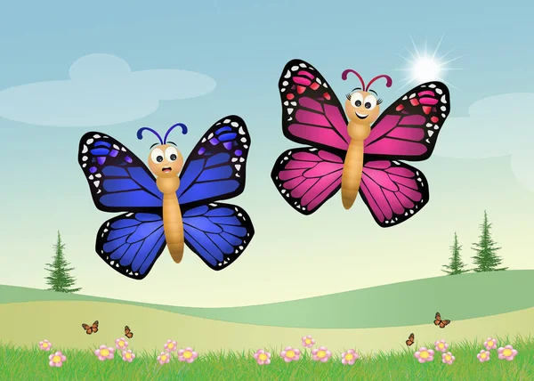Ilustrace kreslené motýlů — Stock fotografie