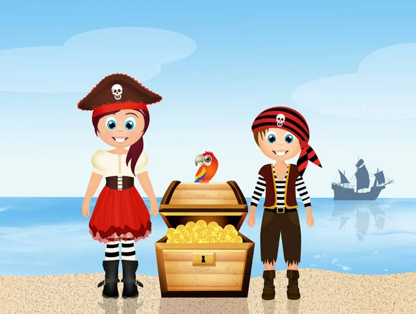 Pirate children with trasure — Stock Photo, Image