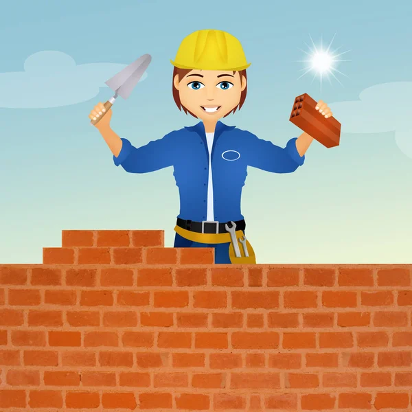 Bricklayer builds the wall — Stock Photo, Image