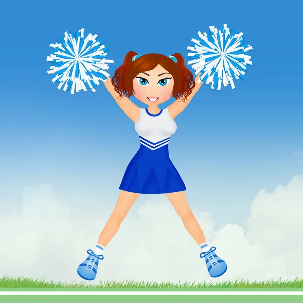 Cheerleader mit Bommelmützen — Stockfoto