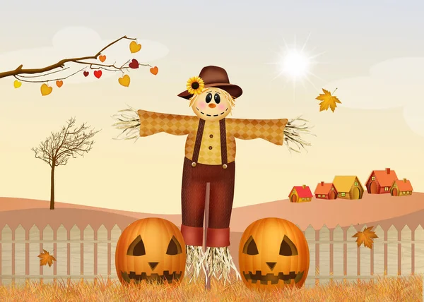 Scarecros in autumn — Stock Photo, Image