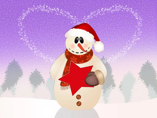 Snowman in winter landscape — Stock Photo, Image