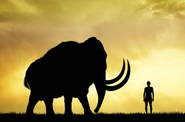 mammoth and man at sunset clipart